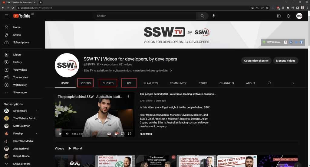 Videos shorts live  from manage youtube livestream content