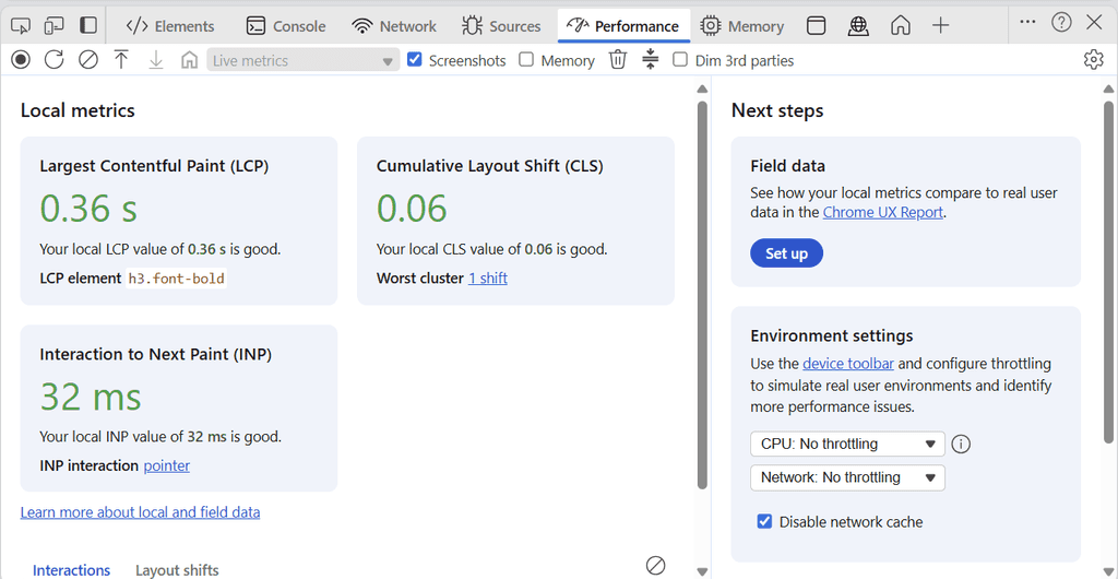 performance tab